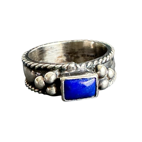 Vintage Jewelry - Vintage Lapis Lazuli Ring Sterling Silver Blue Gemstone Band Southwestern Size 6